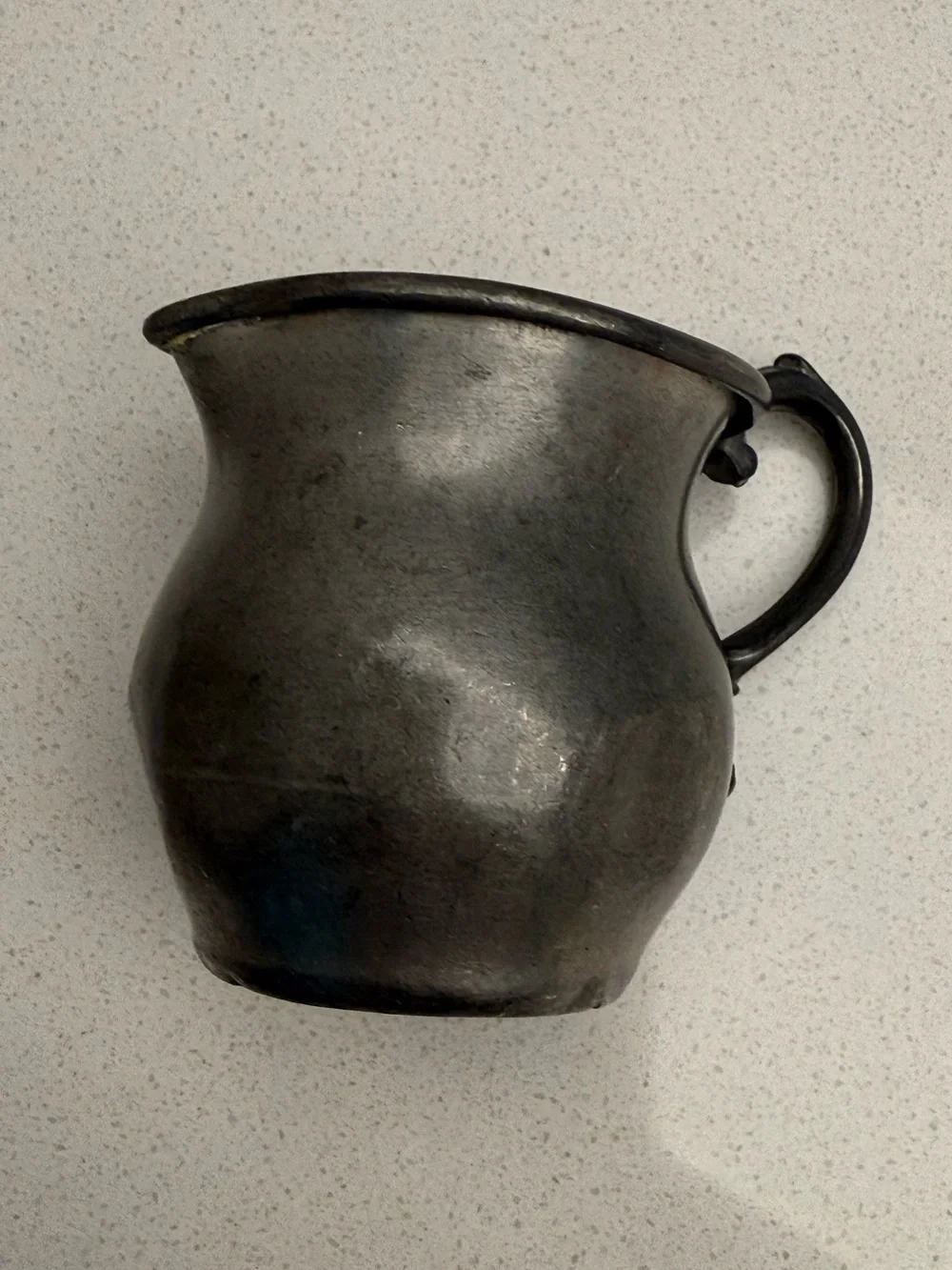 Vintage Pewter Creamer Pitcher Colonial Style Scroll Handle